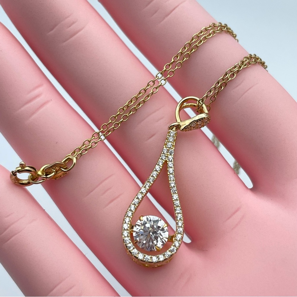 Stunning YGI 925 Gold-Plated Sterling Silver Teardrop Necklace with CZ